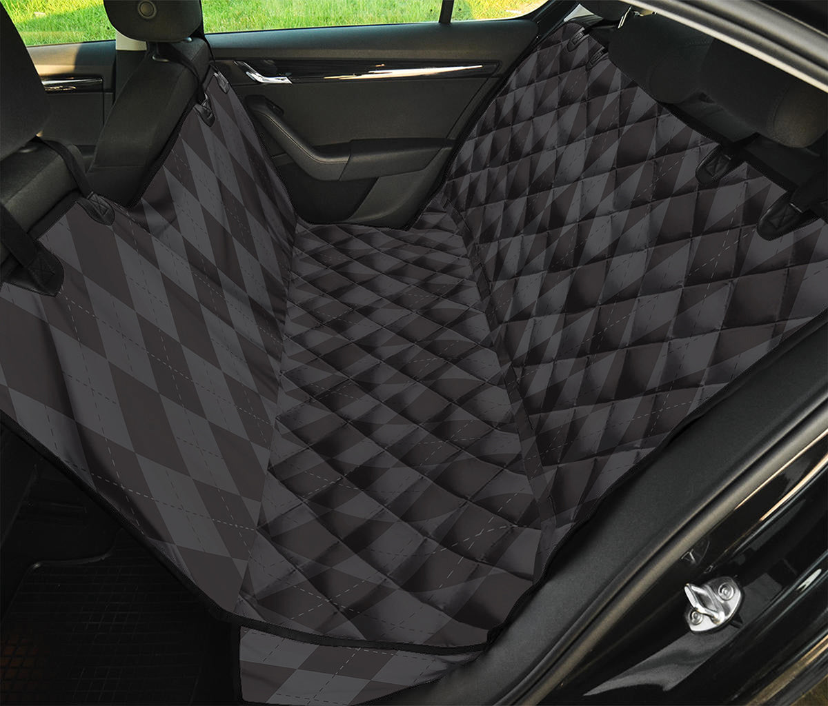 Black And Grey Argyle Pattern Print Pet Car Back Seat Cover