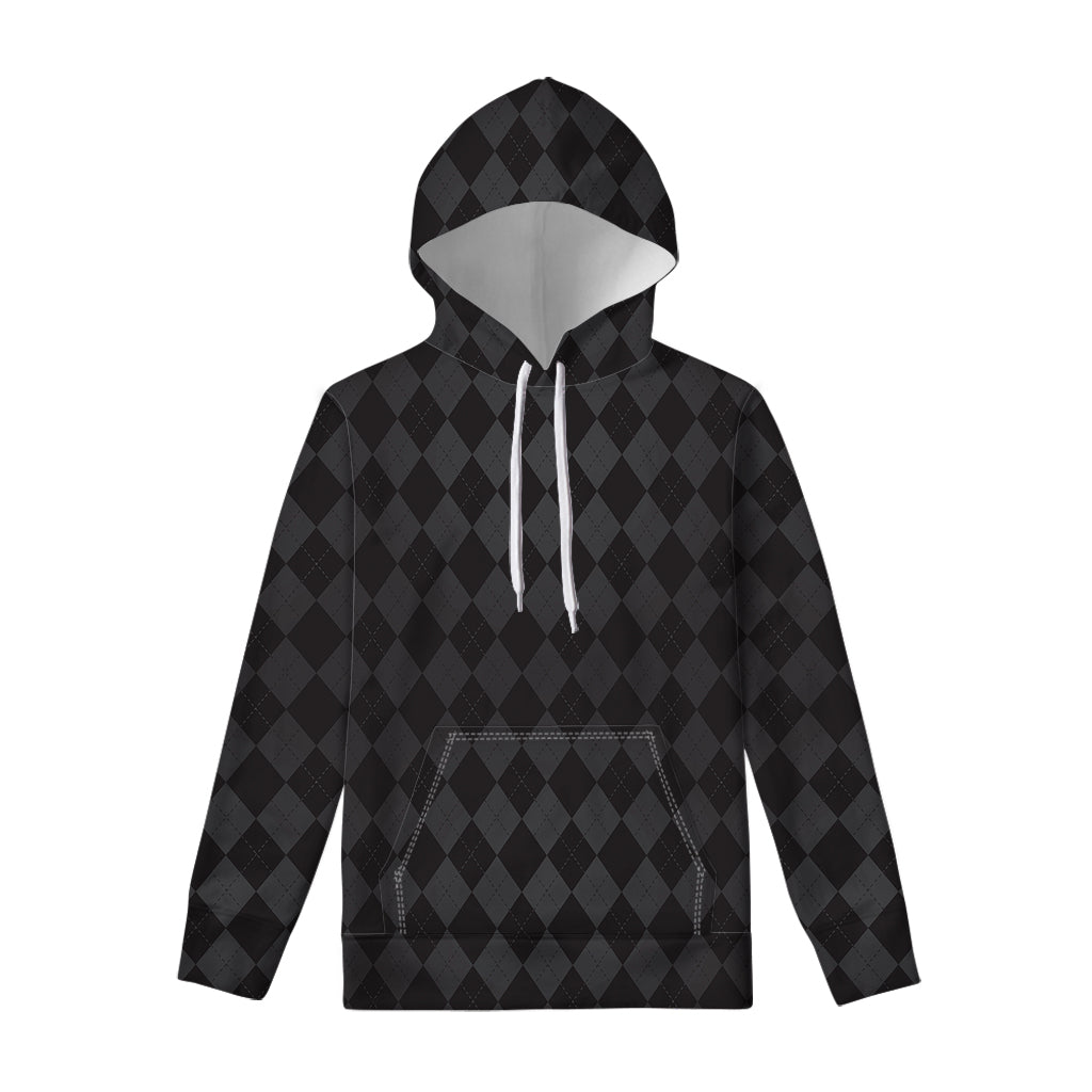 Black And Grey Argyle Pattern Print Pullover Hoodie