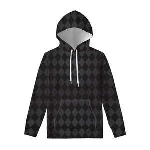 Black And Grey Argyle Pattern Print Pullover Hoodie