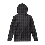 Black And Grey Argyle Pattern Print Pullover Hoodie