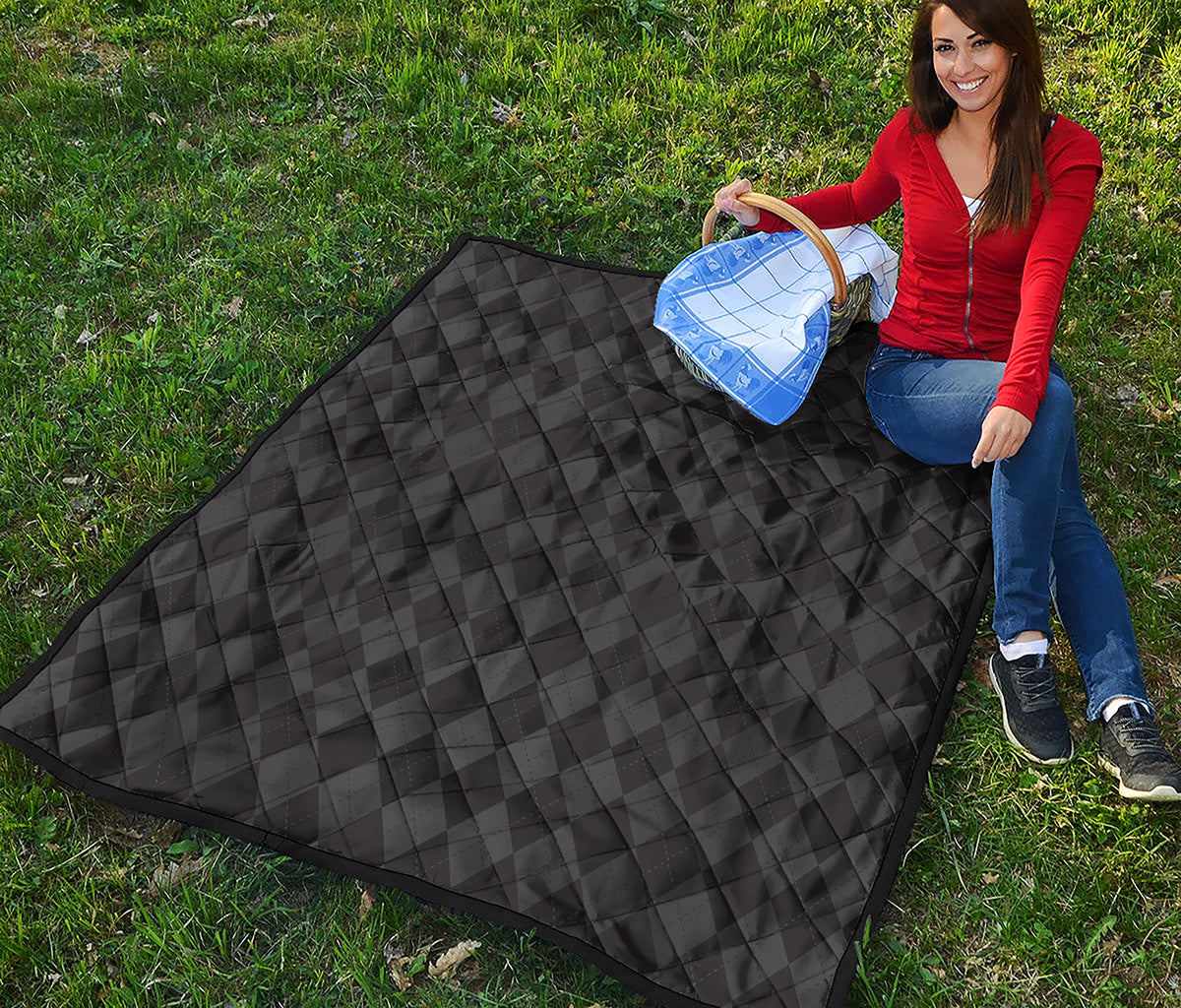Black And Grey Argyle Pattern Print Quilt