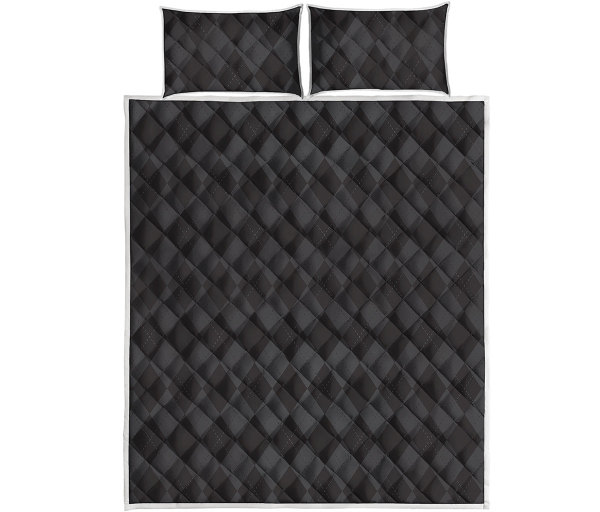 Black And Grey Argyle Pattern Print Quilt Bed Set