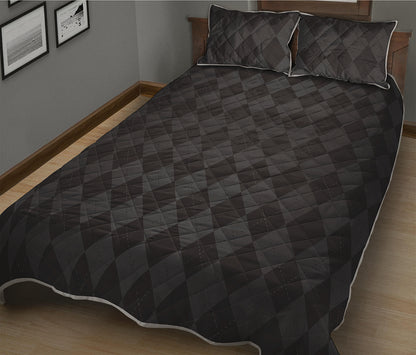 Black And Grey Argyle Pattern Print Quilt Bed Set