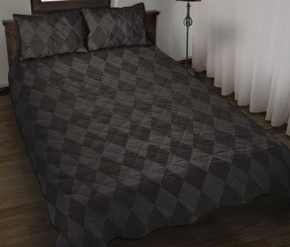 Black And Grey Argyle Pattern Print Quilt Bed Set