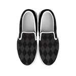 Black And Grey Argyle Pattern Print White Slip On Shoes