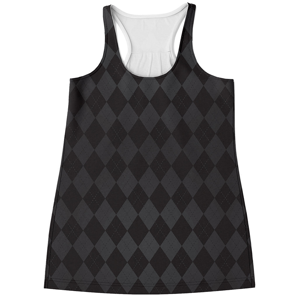 Black And Grey Argyle Pattern Print Women's Racerback Tank Top