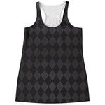 Black And Grey Argyle Pattern Print Women's Racerback Tank Top