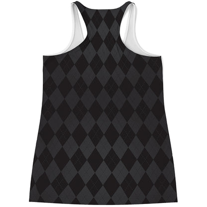Black And Grey Argyle Pattern Print Women's Racerback Tank Top