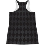 Black And Grey Argyle Pattern Print Women's Racerback Tank Top
