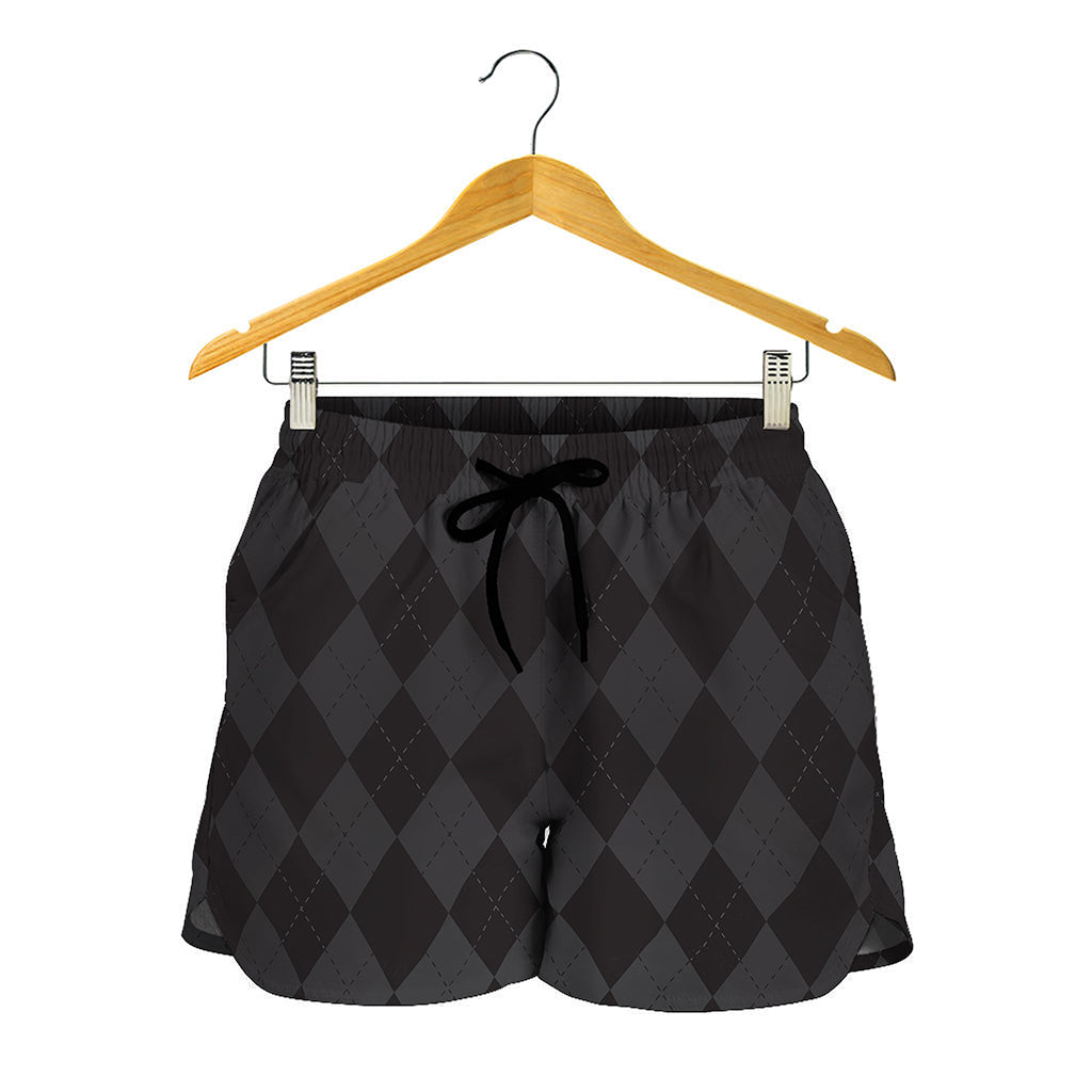 Black And Grey Argyle Pattern Print Women's Shorts