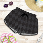 Black And Grey Argyle Pattern Print Women's Shorts