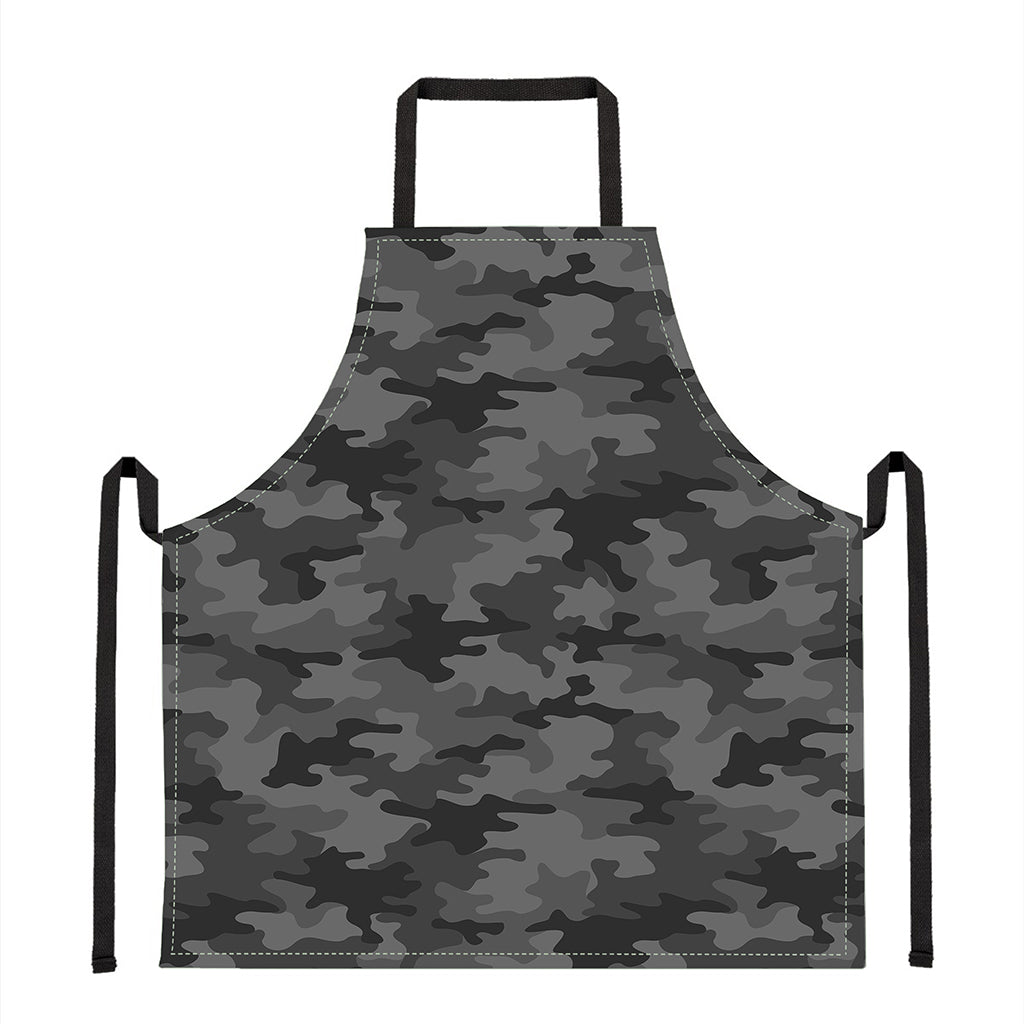 Black And Grey Camouflage Print Apron