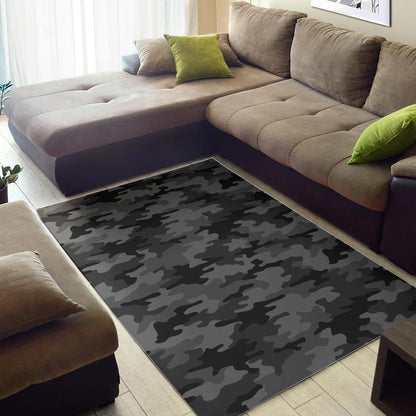 Black And Grey Camouflage Print Area Rug GearFrost