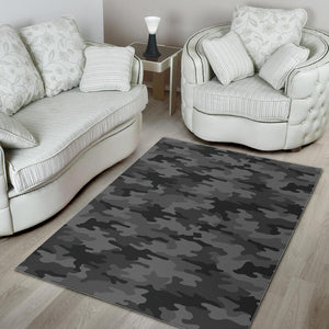 Black And Grey Camouflage Print Area Rug GearFrost