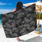 Black And Grey Camouflage Print Beach Sarong Wrap