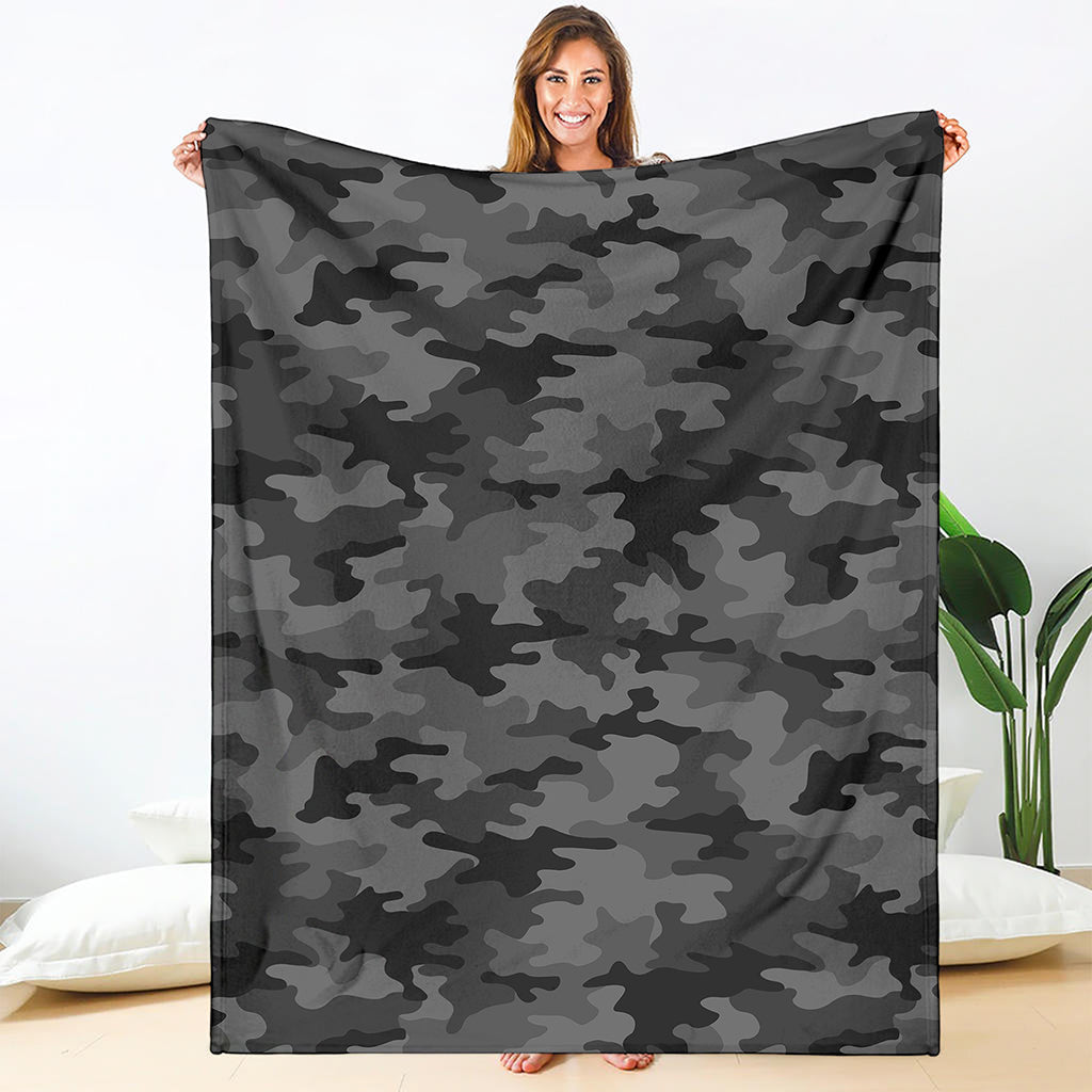 Black And Grey Camouflage Print Blanket