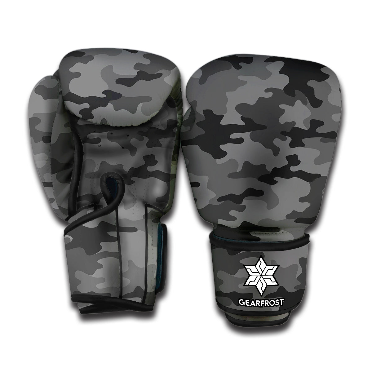 Black And Grey Camouflage Print Boxing Gloves