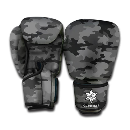 Black And Grey Camouflage Print Boxing Gloves