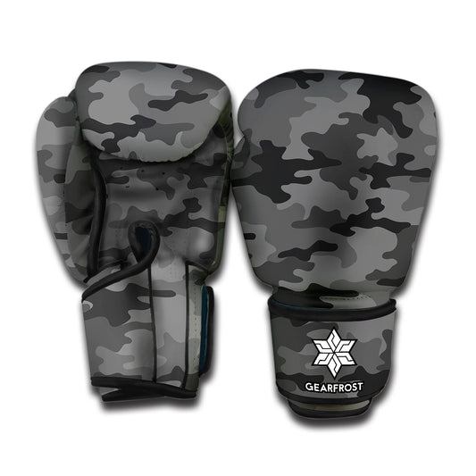 Black And Grey Camouflage Print Boxing Gloves