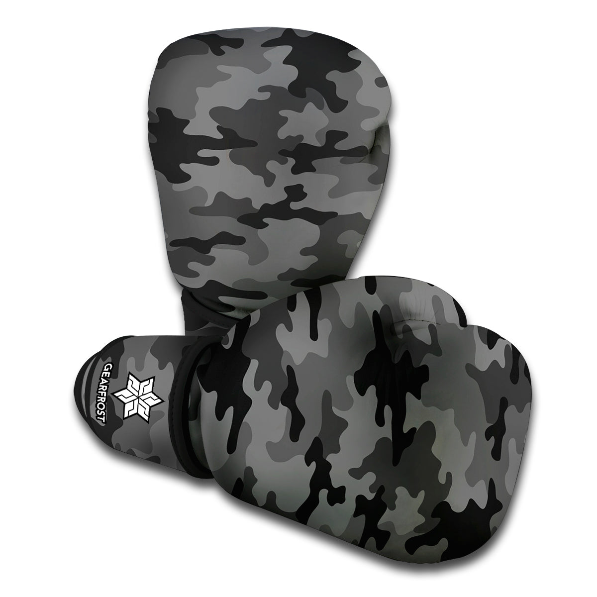 Black And Grey Camouflage Print Boxing Gloves
