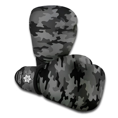 Black And Grey Camouflage Print Boxing Gloves