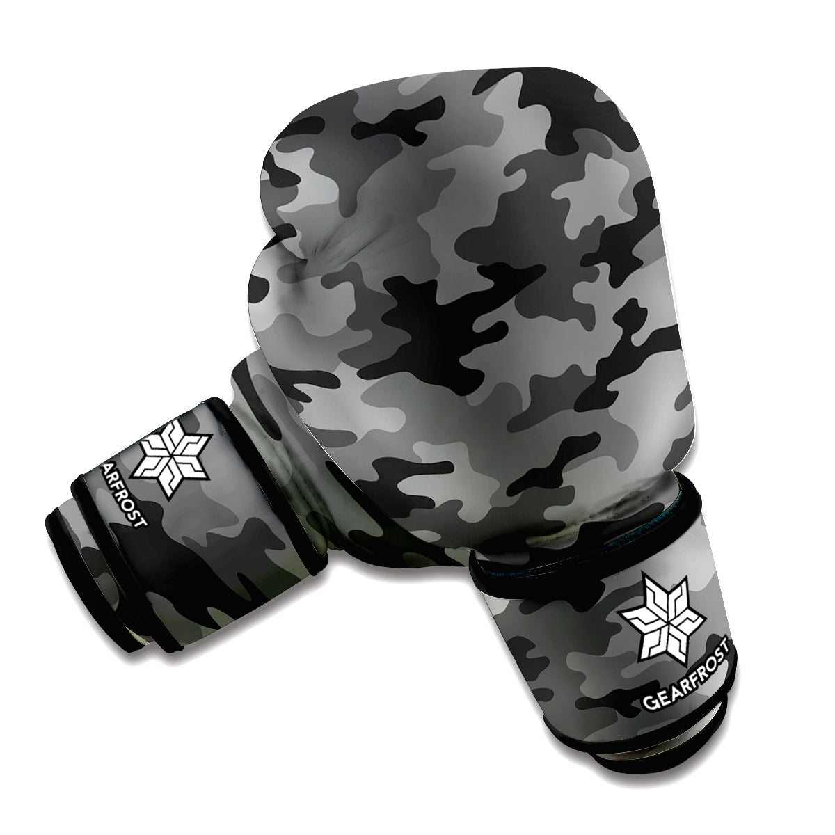Black And Grey Camouflage Print Boxing Gloves