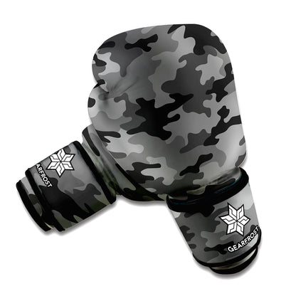 Black And Grey Camouflage Print Boxing Gloves