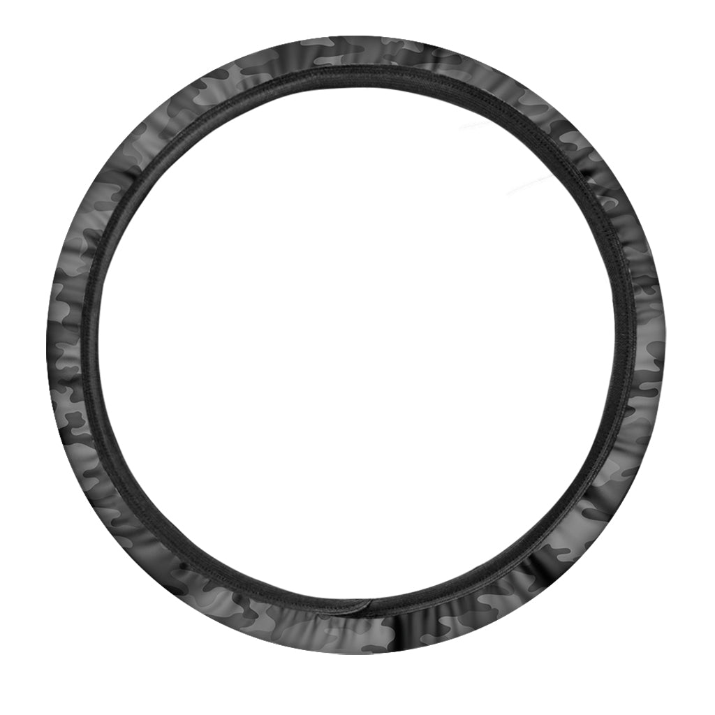 Black And Grey Camouflage Print Car Steering Wheel Cover