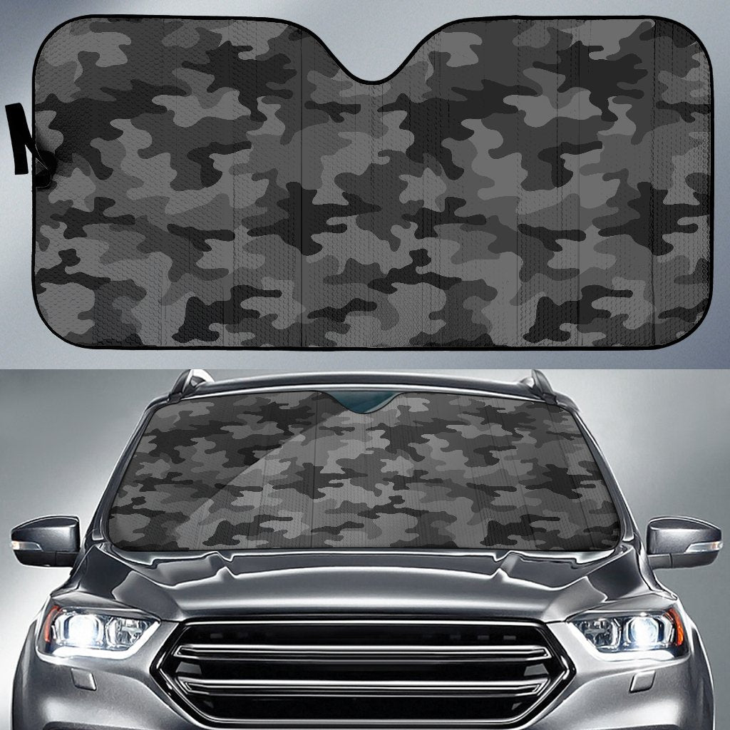 Black And Grey Camouflage Print Car Sun Shade GearFrost