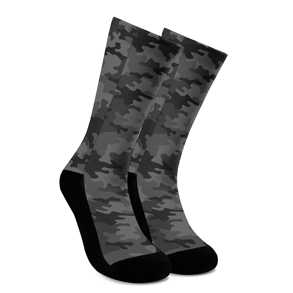 Black And Grey Camouflage Print Crew Socks