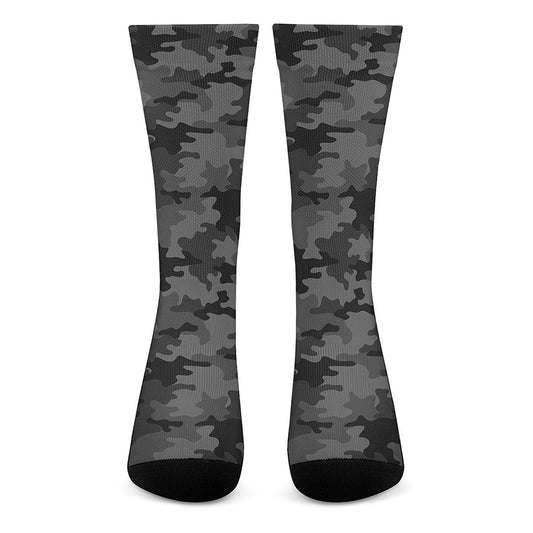 Black And Grey Camouflage Print Crew Socks