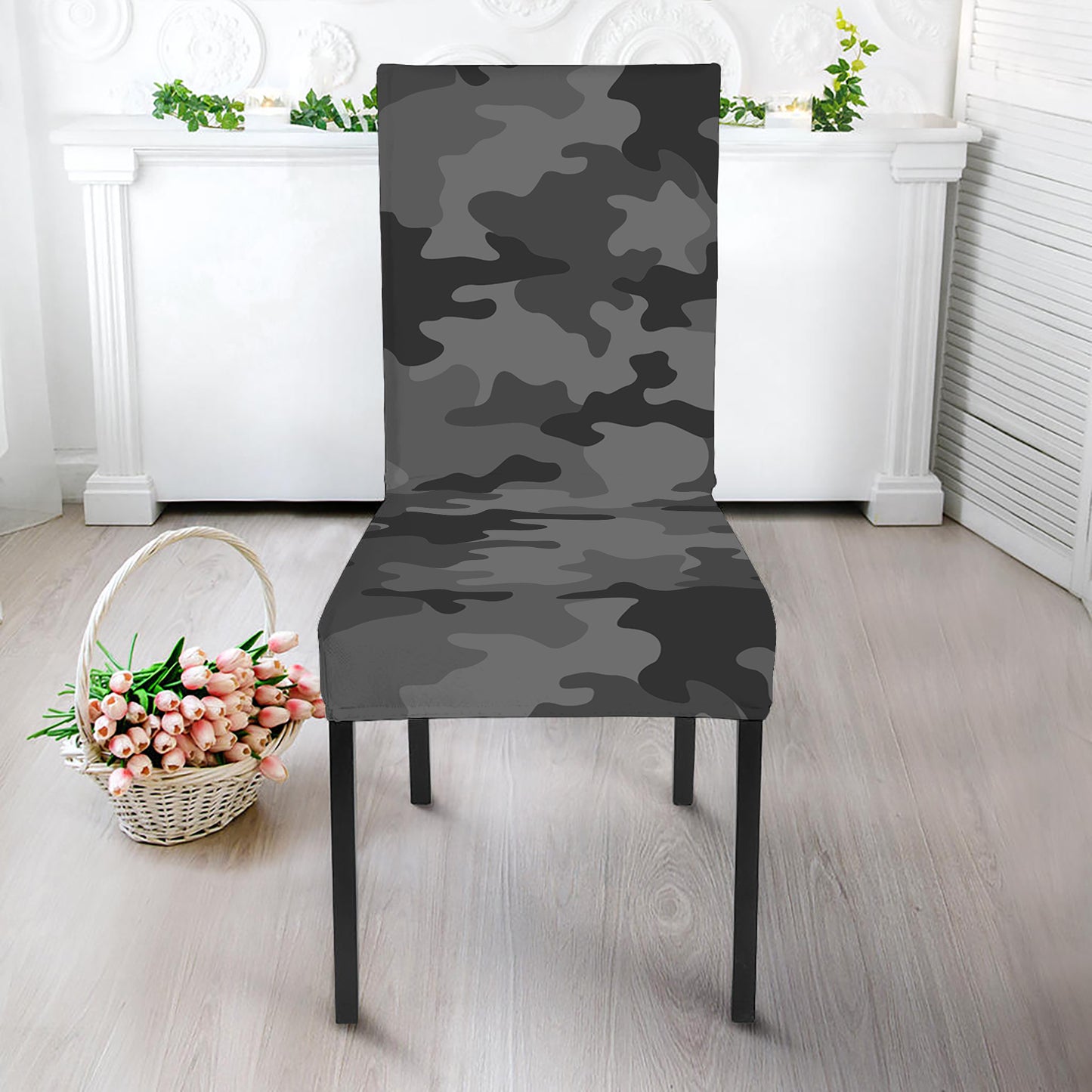 Black And Grey Camouflage Print Dining Chair Slipcover