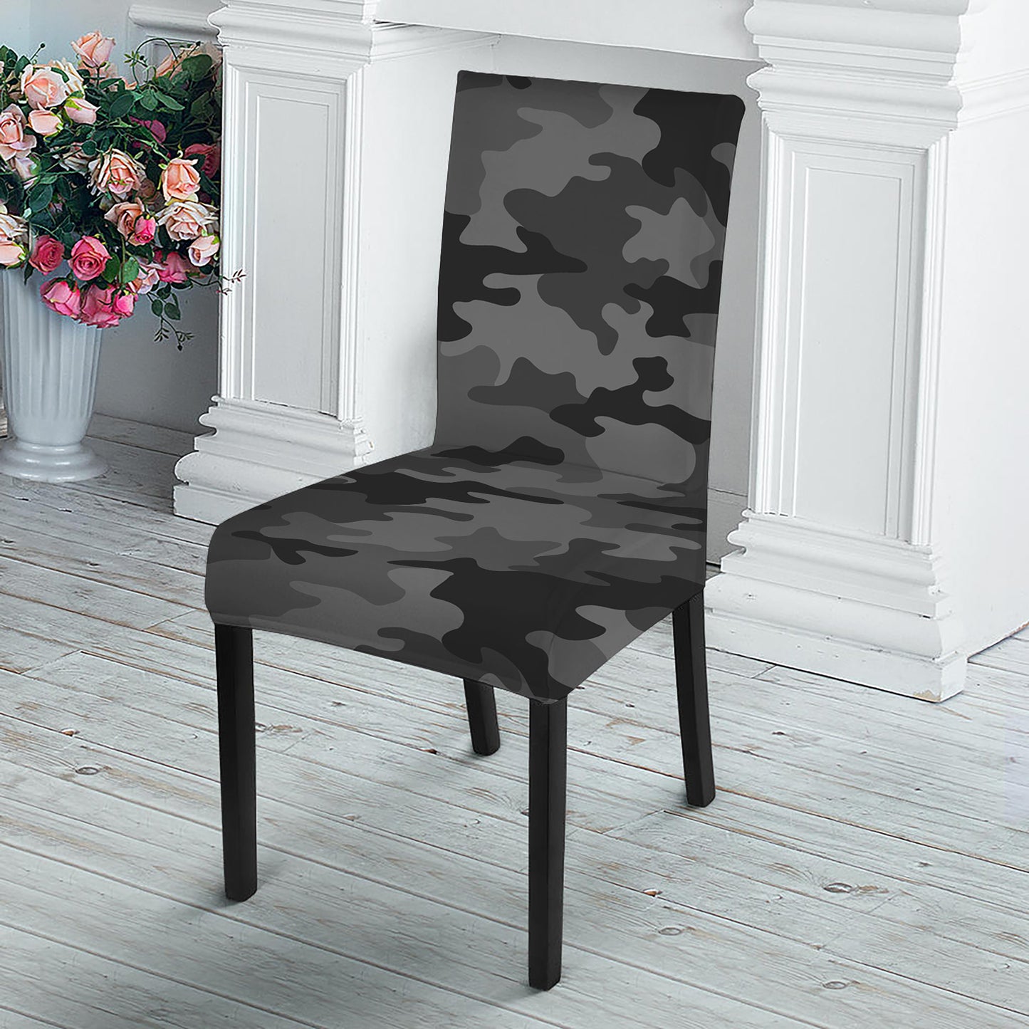 Black And Grey Camouflage Print Dining Chair Slipcover