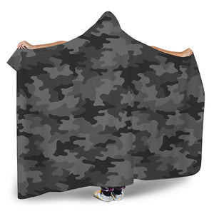 Black And Grey Camouflage Print Hooded Blanket