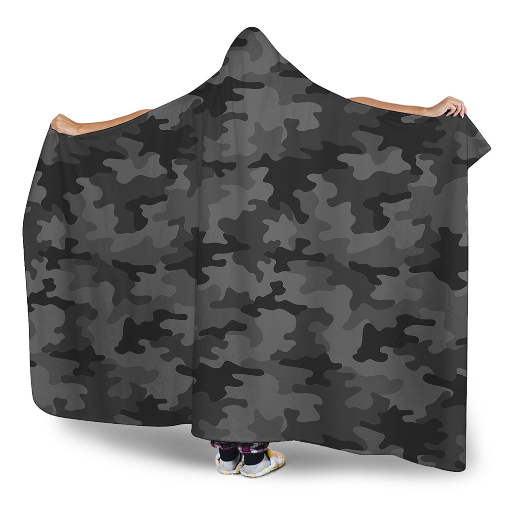 Black And Grey Camouflage Print Hooded Blanket