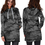 Black And Grey Camouflage Print Hoodie Dress GearFrost