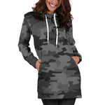 Black And Grey Camouflage Print Hoodie Dress GearFrost