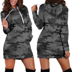Black And Grey Camouflage Print Hoodie Dress GearFrost