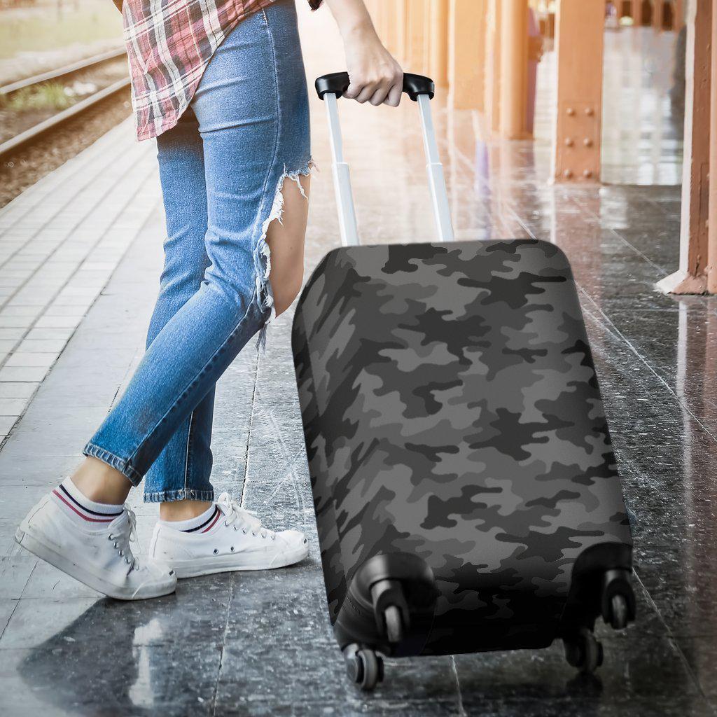 Black And Grey Camouflage Print Luggage Cover GearFrost