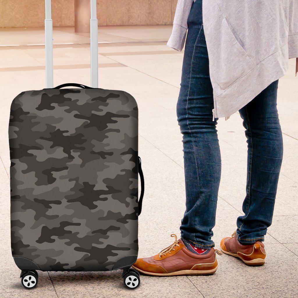 Black And Grey Camouflage Print Luggage Cover GearFrost