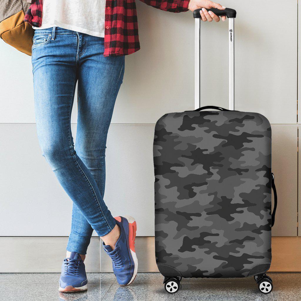 Black And Grey Camouflage Print Luggage Cover GearFrost