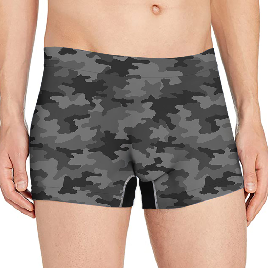 Black And Grey Camouflage Print Men's Boxer Briefs