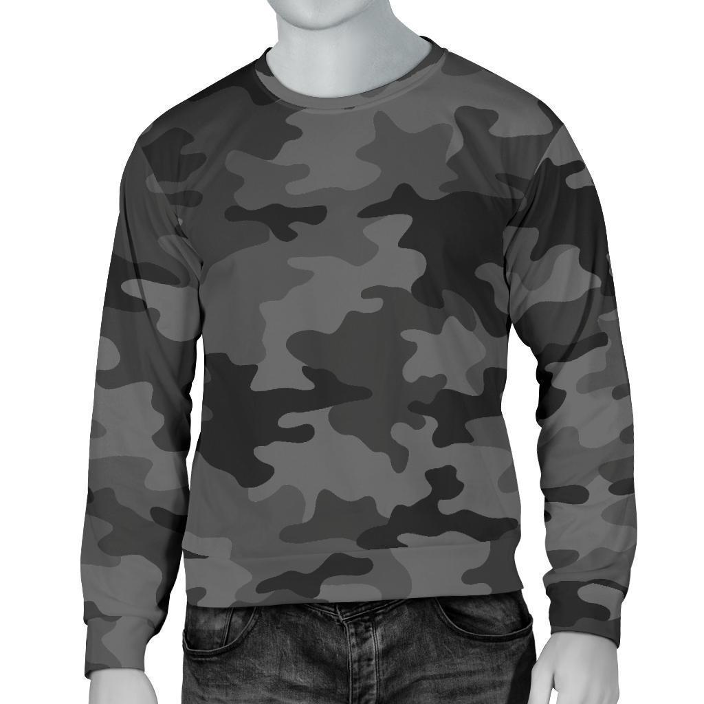 Black And Grey Camouflage Print Men's Crewneck Sweatshirt GearFrost