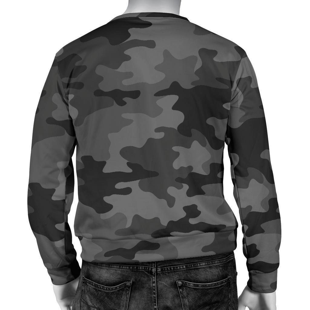 Black And Grey Camouflage Print Men's Crewneck Sweatshirt GearFrost