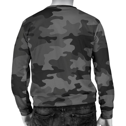 Black And Grey Camouflage Print Men's Crewneck Sweatshirt GearFrost