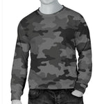 Black And Grey Camouflage Print Men's Crewneck Sweatshirt GearFrost