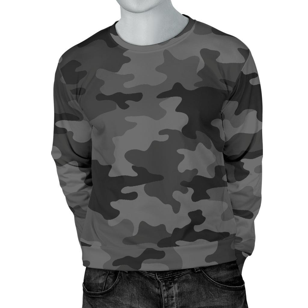 Black And Grey Camouflage Print Men's Crewneck Sweatshirt GearFrost