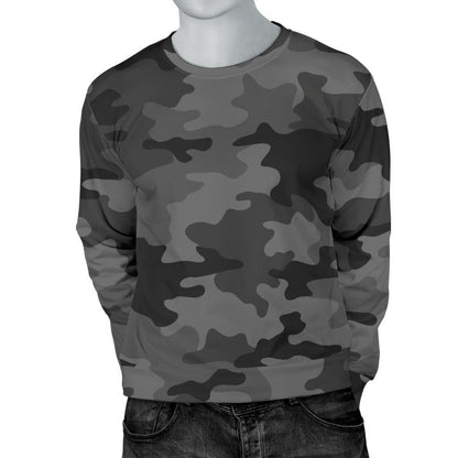 Black And Grey Camouflage Print Men's Crewneck Sweatshirt GearFrost