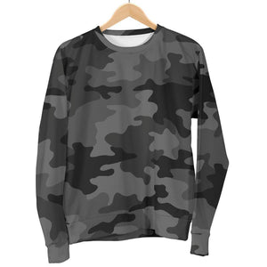 Black And Grey Camouflage Print Men's Crewneck Sweatshirt GearFrost