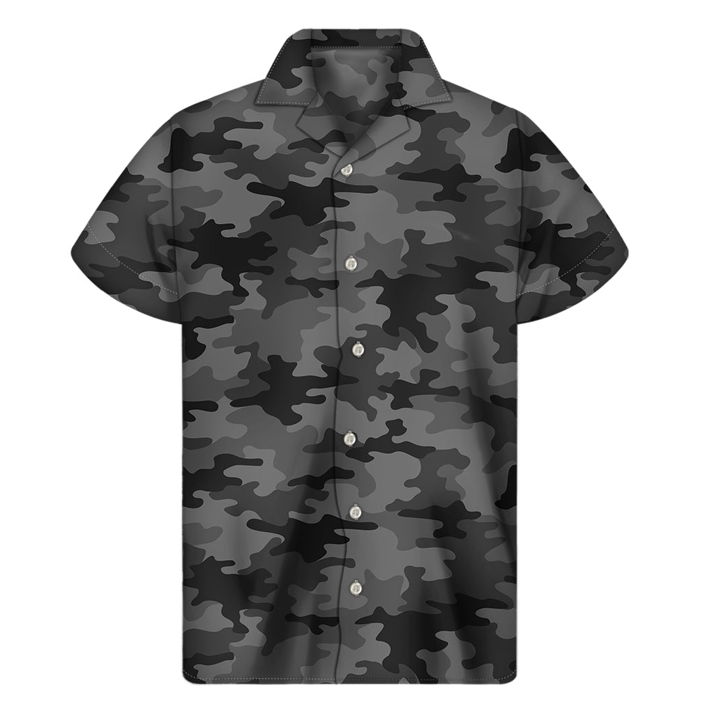 Black And Grey Camouflage Print Men's Short Sleeve Shirt